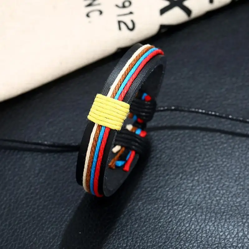 Vintage Braided Leather Bracelet Men Charm Colorful Warp Braslet For Homme Hip Hop Jewelry Handmade Multilayer Braclet | Украшения и
