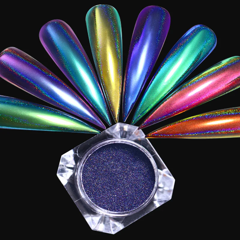 1 коробка пудра для ногтей с блестками Лазерная Серебряная Хромовая