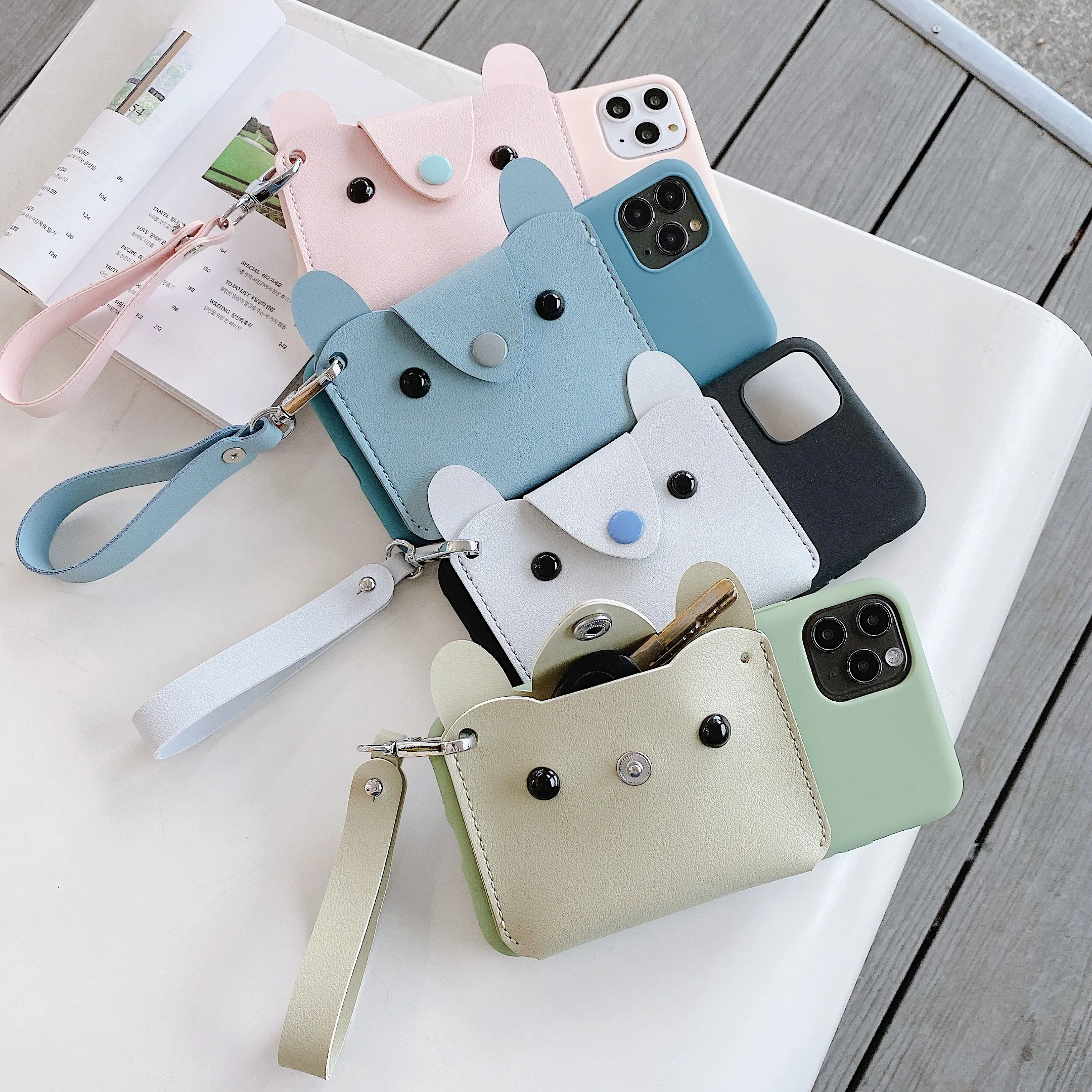 

Dog Wallet Card Package Wrist Strap Bracket Soft For iphone X XR XS MAX 6S 7 8 Plus 11 Pro Max 12 Pro SE 2020 Phone Cases Cover