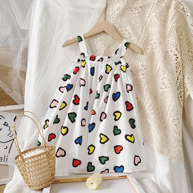 Платье для маленьких девочек лето 2020 с милым принтом в виде сердца крутая одежда