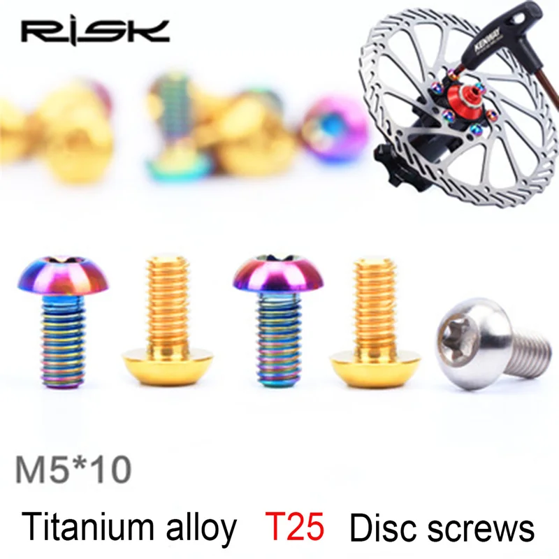 

12pcs Risk M5*10mm Mountain Bike Titanium Disc Screws T25 Plum Disc Brake Screws Brake Rotor Screw With Retail Package