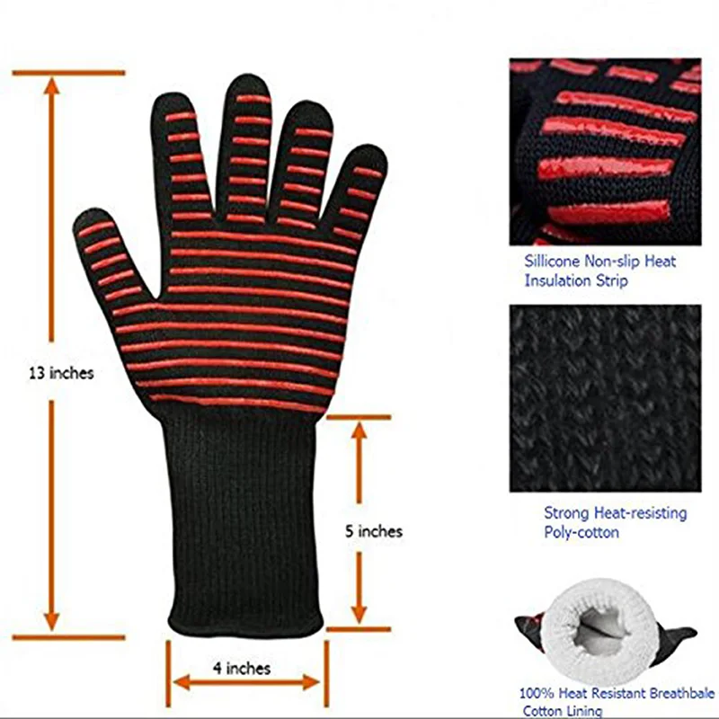 

1pcs BBQ Gloves High Temperature500-800 Fireproof BarbecueHeat Insulation Microwave Kitchen Baking Gloves Grill Oven Mitts Glove