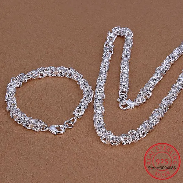 

925 Silver Jewelry Sets For Women Men 7mm Link Chain Necklace Bracelet Set Fashion Jewelry Wholesale