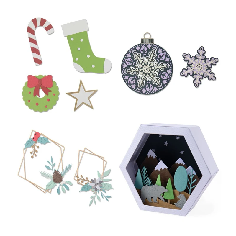 

New Cutting Dies for 2021 Winter Snowflake Scene Christmas Stocking Frame Layered Photo Album Stamps for Card Making Embossing
