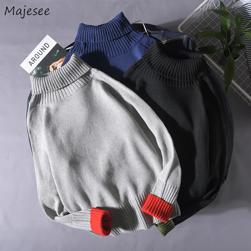 Мужская водолазка в стиле пэчворк Повседневные вязаные топы Свитера парные