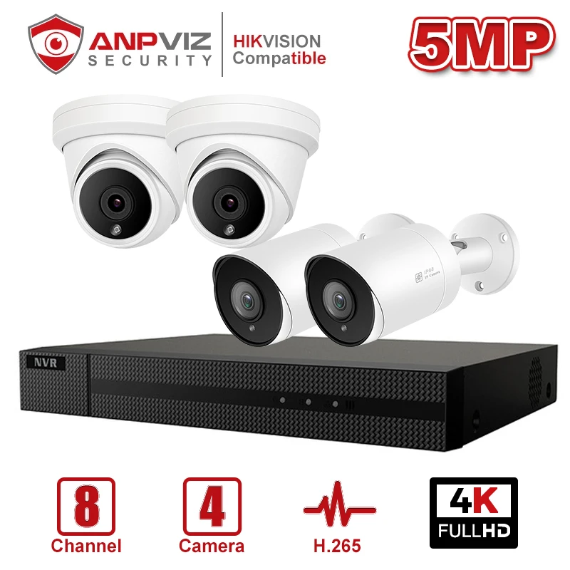 Anpviz 8CH 4K NVR 5MP Dome/Bullet Mix POE IP Camera Kit домашние/наружные системы безопасности CCTV