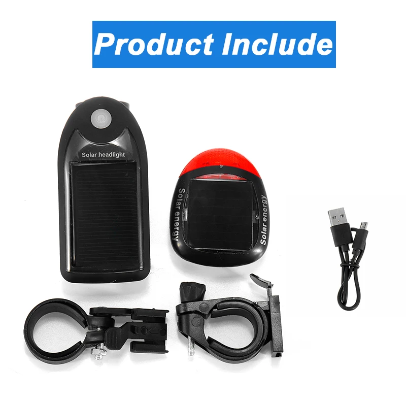 

Solar Power Bike Light USB 240 Lumen 3 Mode Bicycle Front Light Lamp Bike Headlight Cycling LED Flashlight Rear Taillight Set