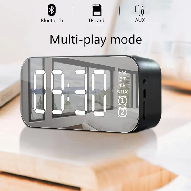 

Fashion LED Mirror Screen Alarm Clock Table Digital Clock Despertador Wireless Bluetooth MP3 HiFi Speaker TF FM Hand-free Call