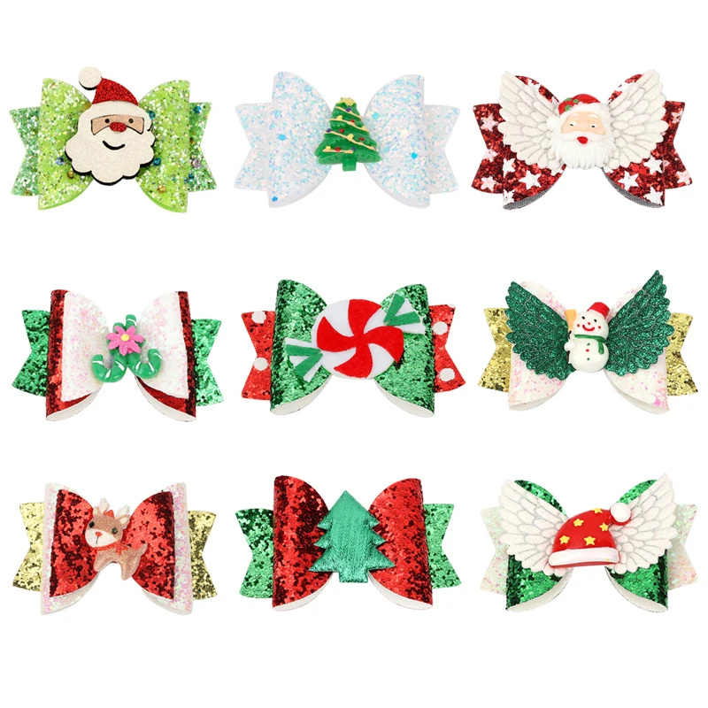 

ncmama 2Pcs/lot Christmas Hair Bow Christmas Tree Santa Claus Children Hairclips Baby Hairpins Headwear Girls Hair accessories