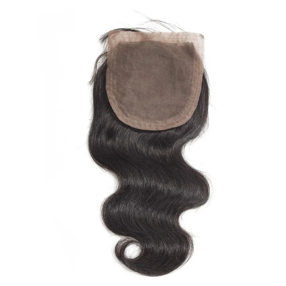 Maxglam шелковая основа Закрытие с волосами младенца Бразильская волна тела Remy