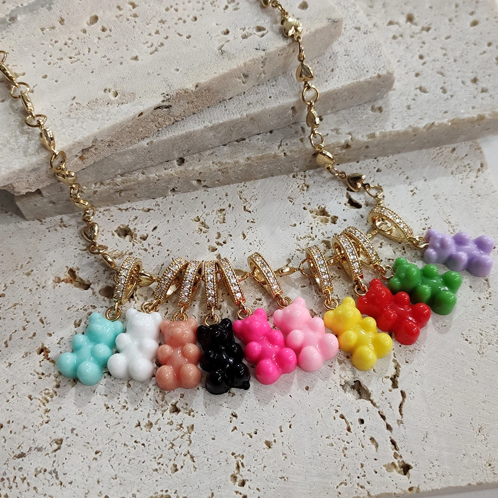 

Lovely Gummy Bear Zircon Pendant Metal Chain Necklaces For Women Colorful Cartoon Bears Pendants Clavicle Chain New Y2k Jewelry