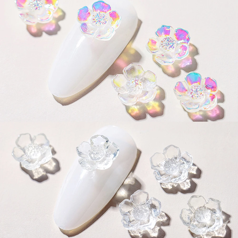 

50PCS Flower Nail Art Decorations INS Korean Aurora AB Clear Color Symphony Crystal DIY Charms 3D Manicure Accessories ED#256