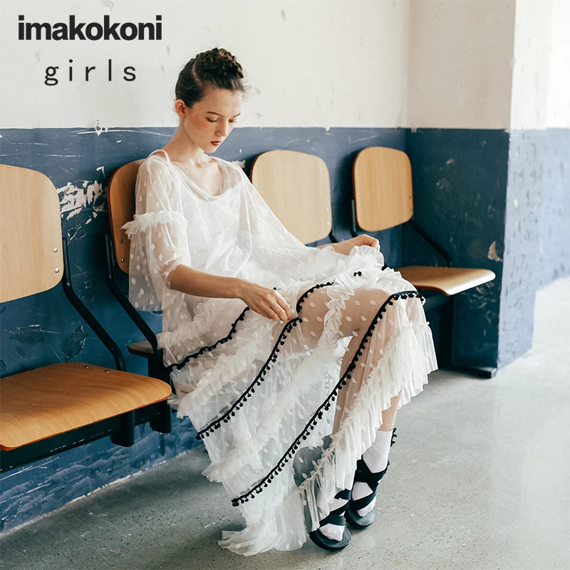 Оригинальная женская одежда imakokoni черно белое кружевное длинное женское платье