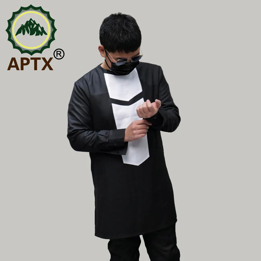 2021 African Clothes For Men Robe Dashiki Bicolor Fashion Casual Two Piece Set Men Rich Bazin Long Sleeve Crew Neck Personality