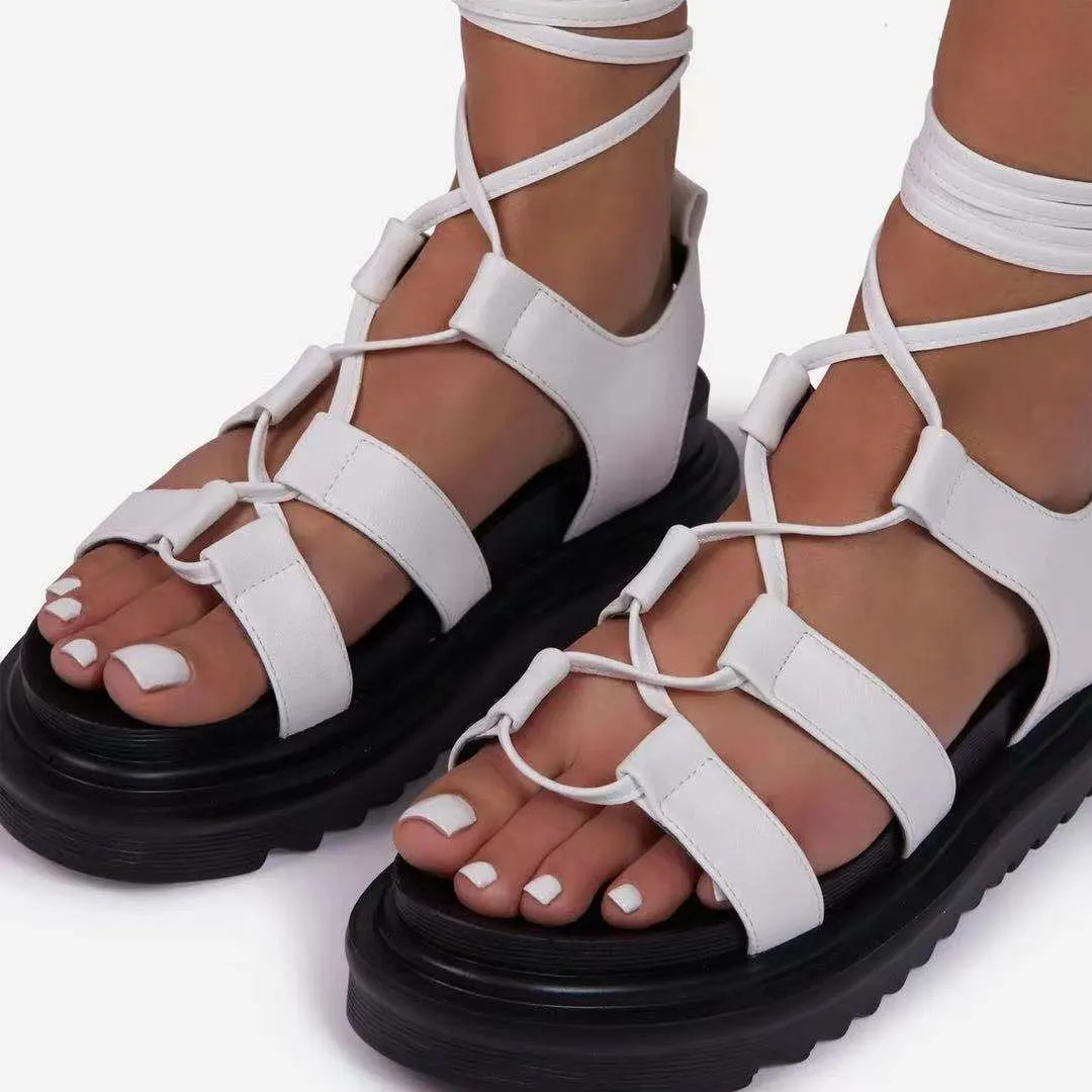 

Summer 2021 Women's Sandals, Thick-soled, Strappy Sandals, Large-size Hollow, Snake-print Flat-bottomed Casual Sandals