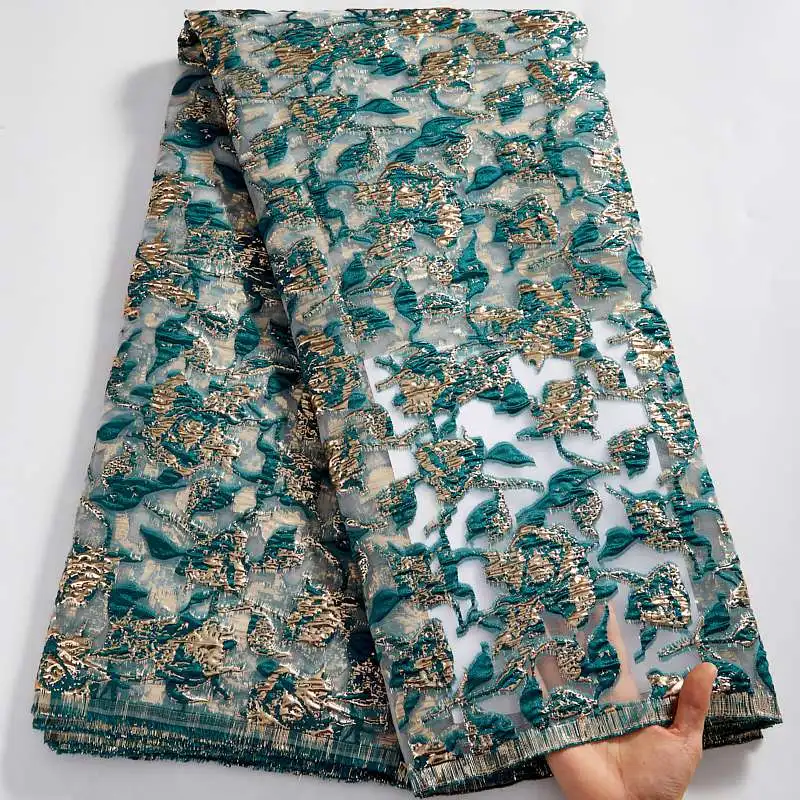 

Newest African Jacquard Lace Fabric 5 Yards 2022 High Quality Green Nigerian Gilding Lace Fabric Brocade For Party Dress S2578