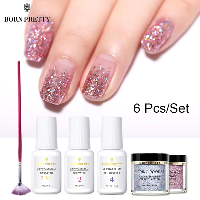 BORN PRETTY 6 шт. погружающийся порошок для ногтей набор голографический розовый Dip блеск для ногтей порошок пигмент украшения для ногтей