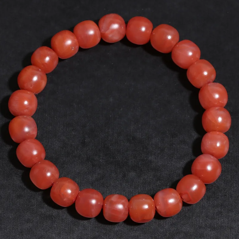 

Natural South Red Agate Old Type Beads Bracelet Woman Male Barrel Bead Hand String Persimmon Red Single Circle Woman Ancient