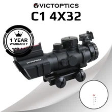 Victoptics 4x32 Prism Riflescope With Rear Iron Sight&Fiber Optics Sight 3 Color Chevron Rapid-Changing Reticle Fit AR 15  M4