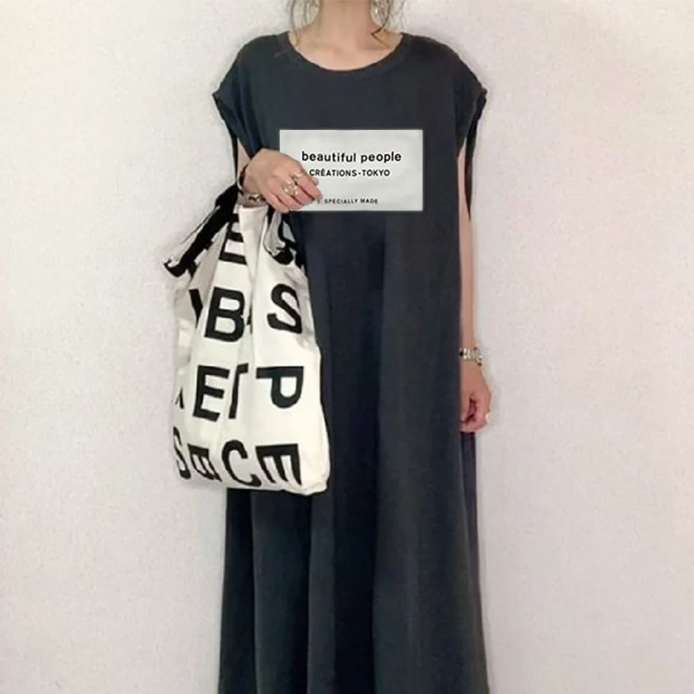 Женское свободное платье в японском стиле повседневное однотонное с круглым