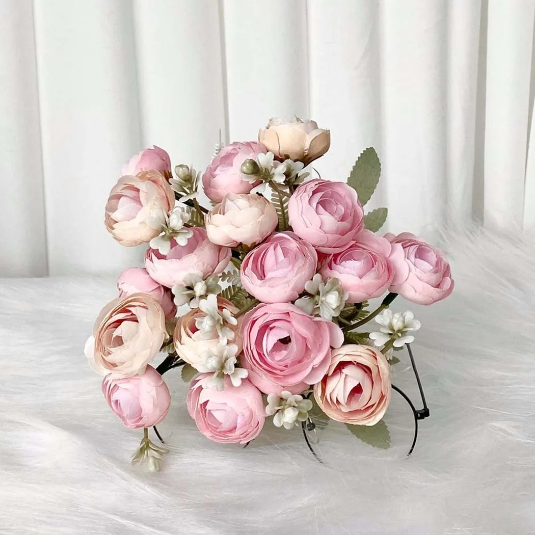 

Wedding Decoration flores artificiales 18 Heads Artificial Flowers Peony Silk Rose Flowers Bride Mariage Props Home Decor
