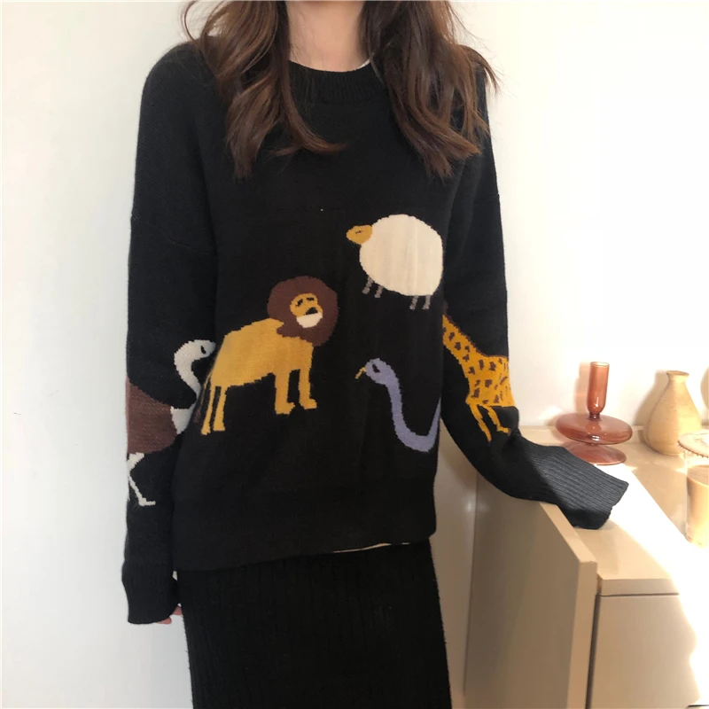 2 colors 2019 autumn and winter new arrival korean style o neck zoo warm knitted sweaters womens pullovers (B8660) | Женская одежда