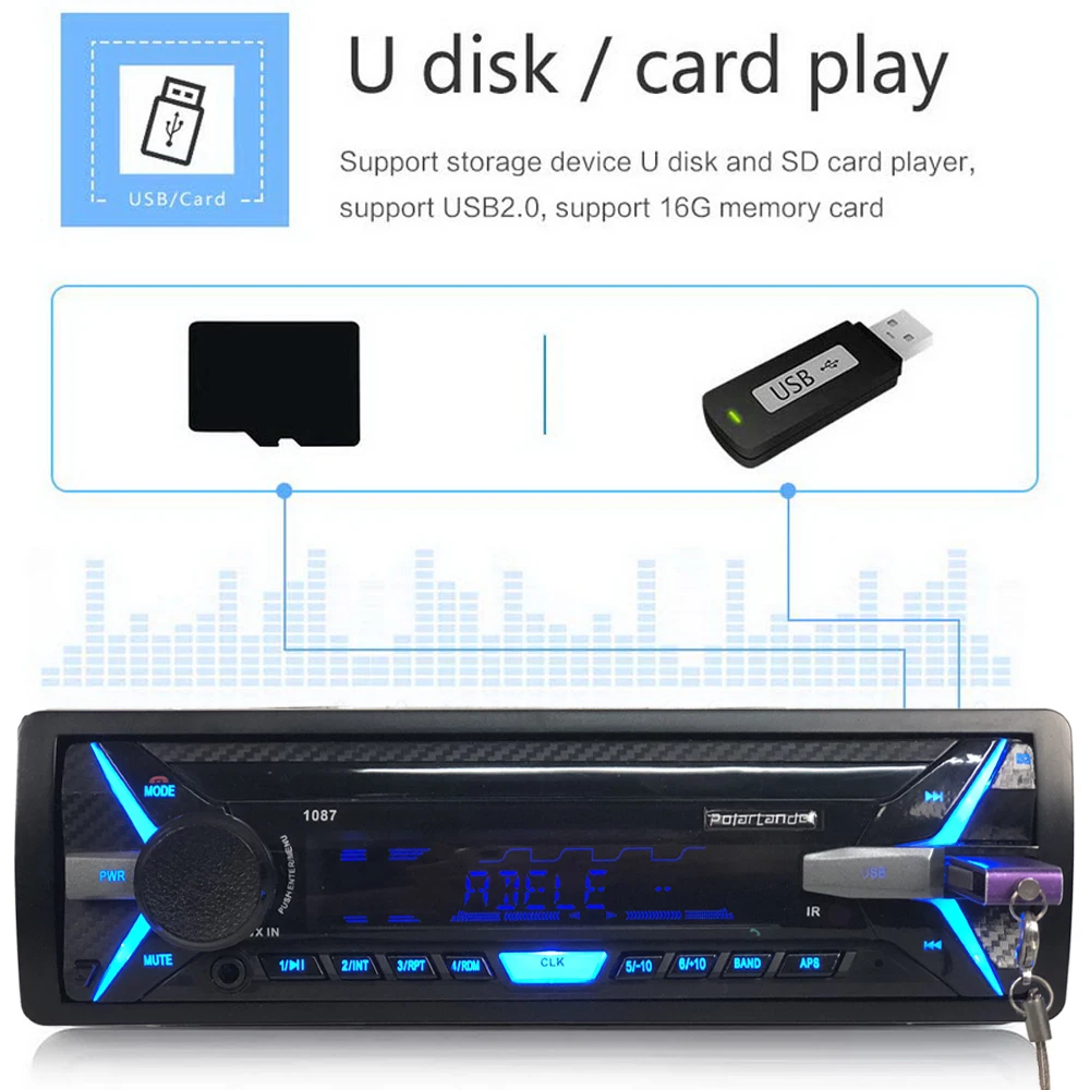 Новинка 1087 RDS Авторадио 1 din Поддержка Bluetooth SD карта Музыка MP3 плеер с дистанционным