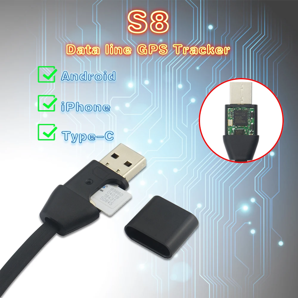 USB-кабель для передачи данных S8 GPS-трекер Android/iPhone с защитой от потери датчик