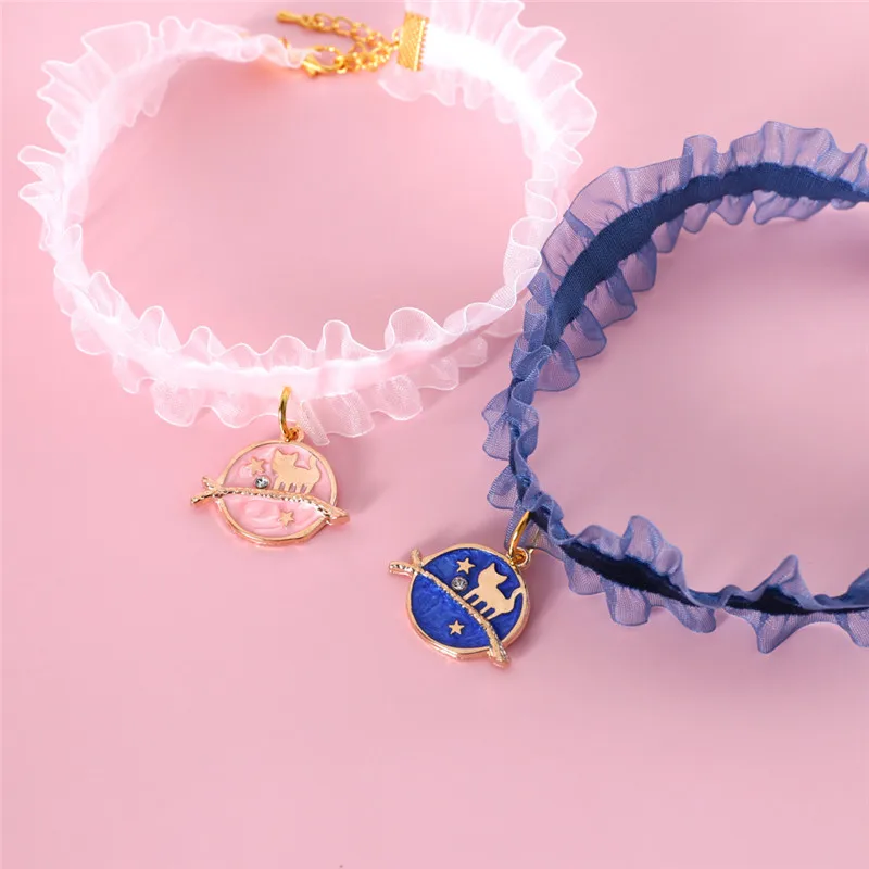 

New Pets Cat Collar with Cute Pendant Elasticity Velvet Lace Chihuahua Rabbit Necklace Puppy Dogs Bells Collars Cats Accessories