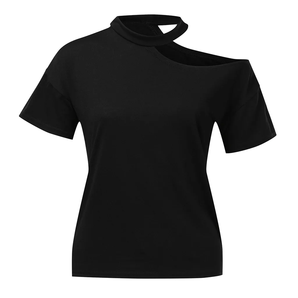 Футболка женская с открытыми плечами пикантный однотонный топ круглым вырезом и