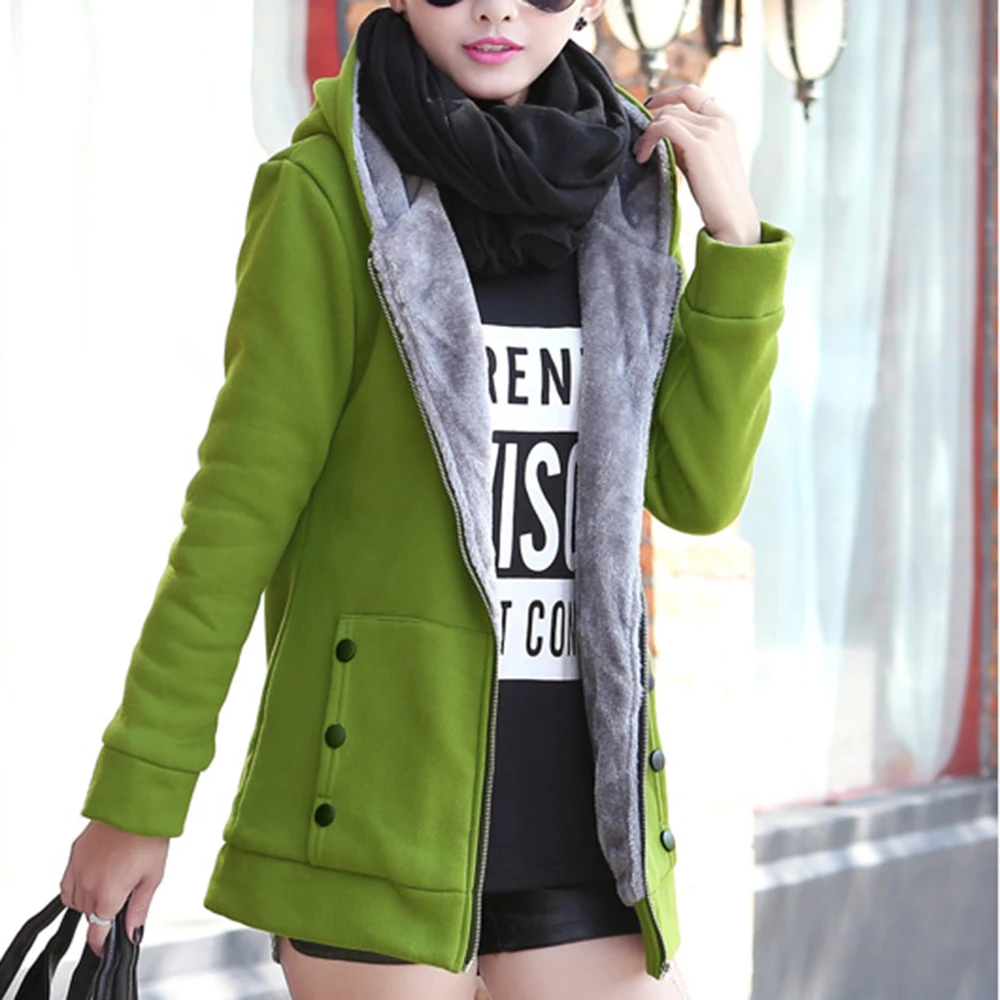 vertvie winter jacket women solid hooded thick fleece casual jacket female fashion slim plus size coats streetwear jackets Mujer