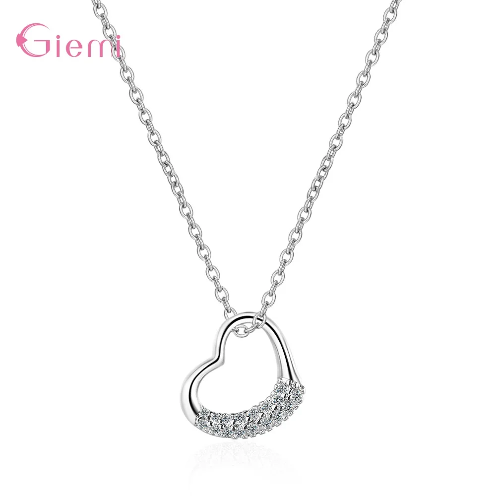 

New Collection 925 Sterling Silver Shiny CZ Necklaces For Women Girls Classic Hearts Pendant Necklace Chains For Annoversary