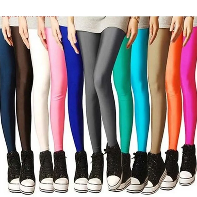 

2021 New Spring Solid Candy Neon Leggings For Women High Stretched Female Legging Pants Girl Clothing Leggins Plug Size