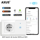 Умный выключатель AXUS Tuya с Wi-Fi, сенсорный настенный выключатель, стеклянная панель с европейской розеткой, 123 клавиши, умная жизнь, поддержка Alexa Google home