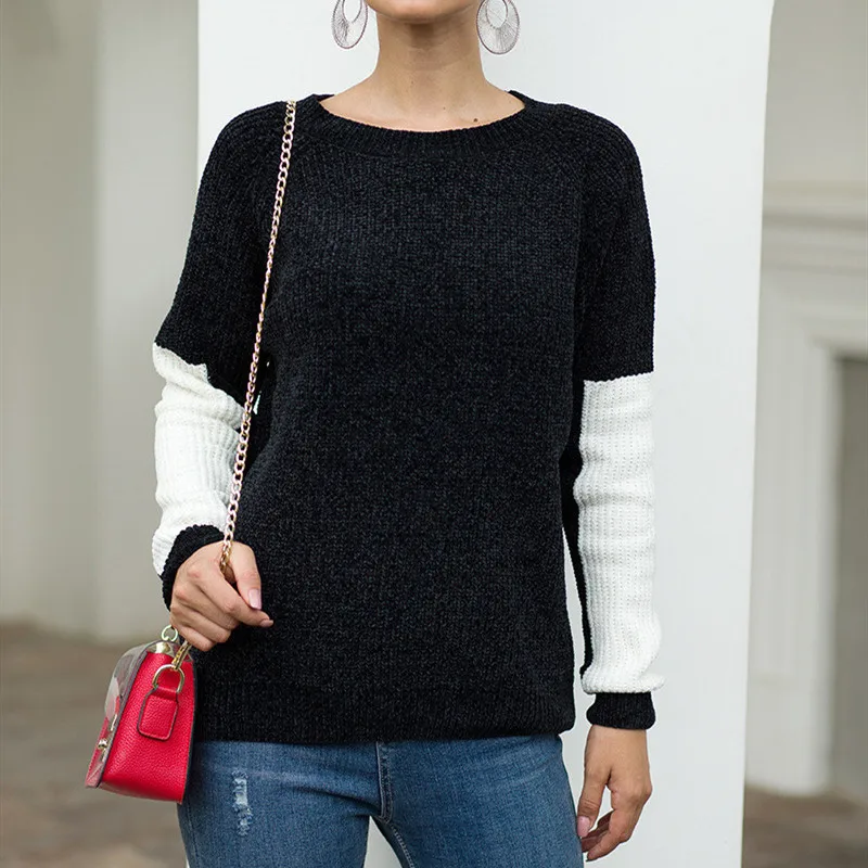 

Winter Fashion 2020 Casual Patchwork Sweater for Women Knitted Oversized Pullover Sweater