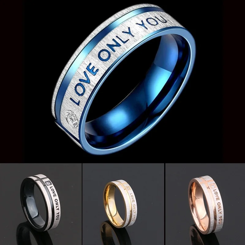 Парное кольцо обещания из нержавеющей стали с фианитом LOVE ONLY YOU