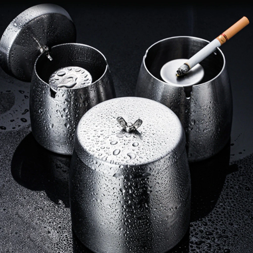 

Outdoor Ashtray With Lid For Cigarettes Stainless Steel Windproof Rainproof Ashtray For Outside Home Table Bar KTV Dropship