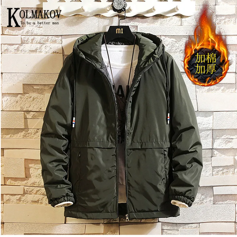 

KOLMAKOV Men's winter coat with cotton Solid color hooded casual plus-size jacket multi-pocket male 5 color size M-8XL