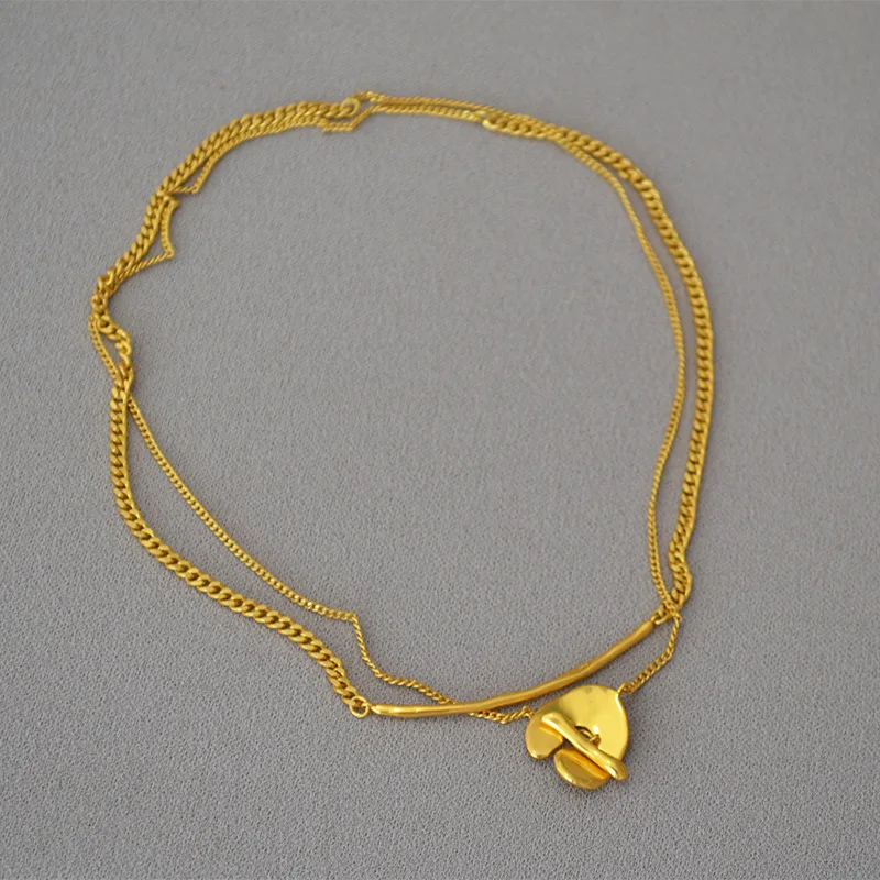 

Double layer necklace Japanese niche retro design brass dual-use sweater chain women
