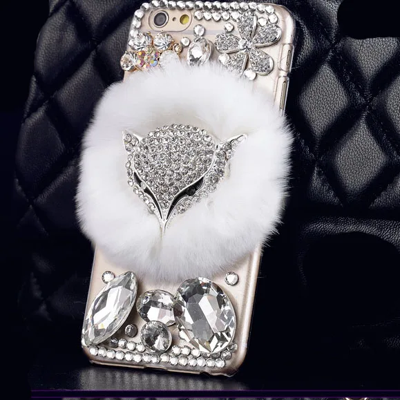 

Warm Rabbit Fur Case for Iphone 12 pro max mini 5 5s Se Etui Luxury Fox Diamond Cover for Iphone 12 5se Carcasa girls women