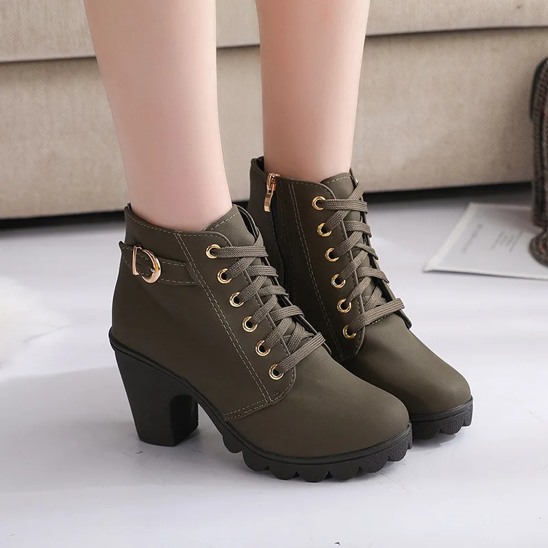 

Plus Size 35-43 Winter Casual Women Pumps Warm Ankle Boots Waterproof High Heels Snow Nice Shoes Botas Patent Botas Muje