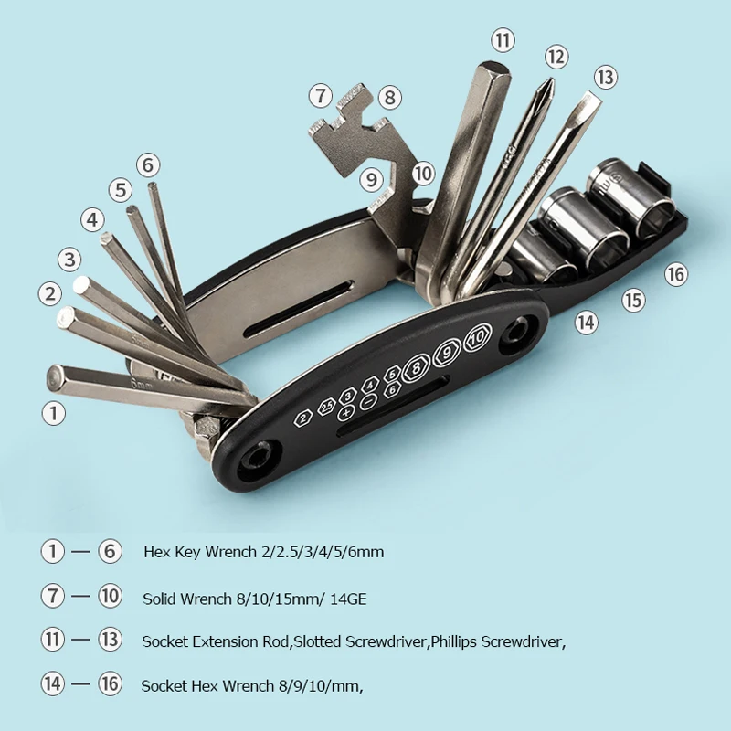 Sahoo 21047 многофункциональный набор инструментов для ремонта велосипеда 16 в 1 с
