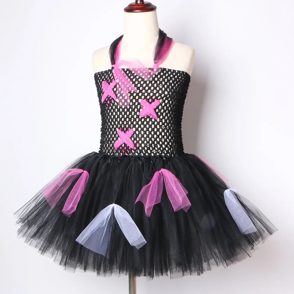 POSH DREAM Vampire Zombie Kids Girl Dresses Handmade Halloween for Children Black Hot Pink Tulle Girls Tutu | Детская одежда и