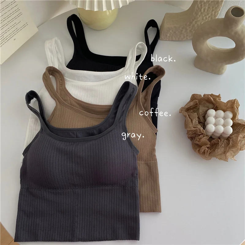 

SP&CITY U-neck Beautiful Back Thread Camisole Women Simple Cotton Comfort Suspender Sports Have Chest Pad Seamless Tank Lingerie