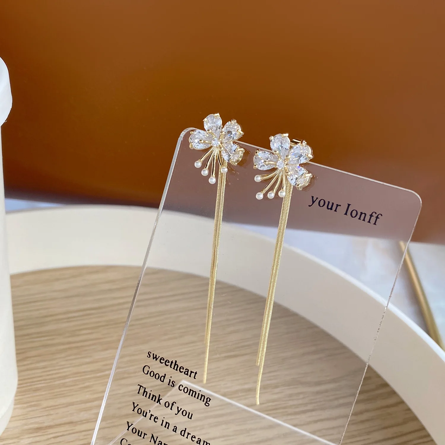 

Long Tassel 14K Gold Stud Earrings with Blig Bling Zircon Stone Flower Fashion Jewelry Korean Earrings 2021 New