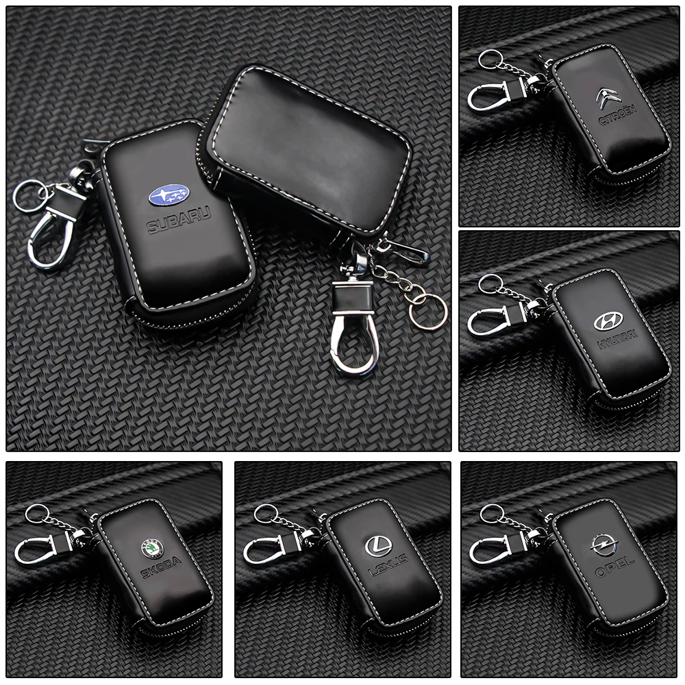 

1Pcs Leather Car Key Case Remote Control Key Case Leather Zipper Keychain for Honda Mugen Power Civic 7 Accords CRV Hrv fit Jazz