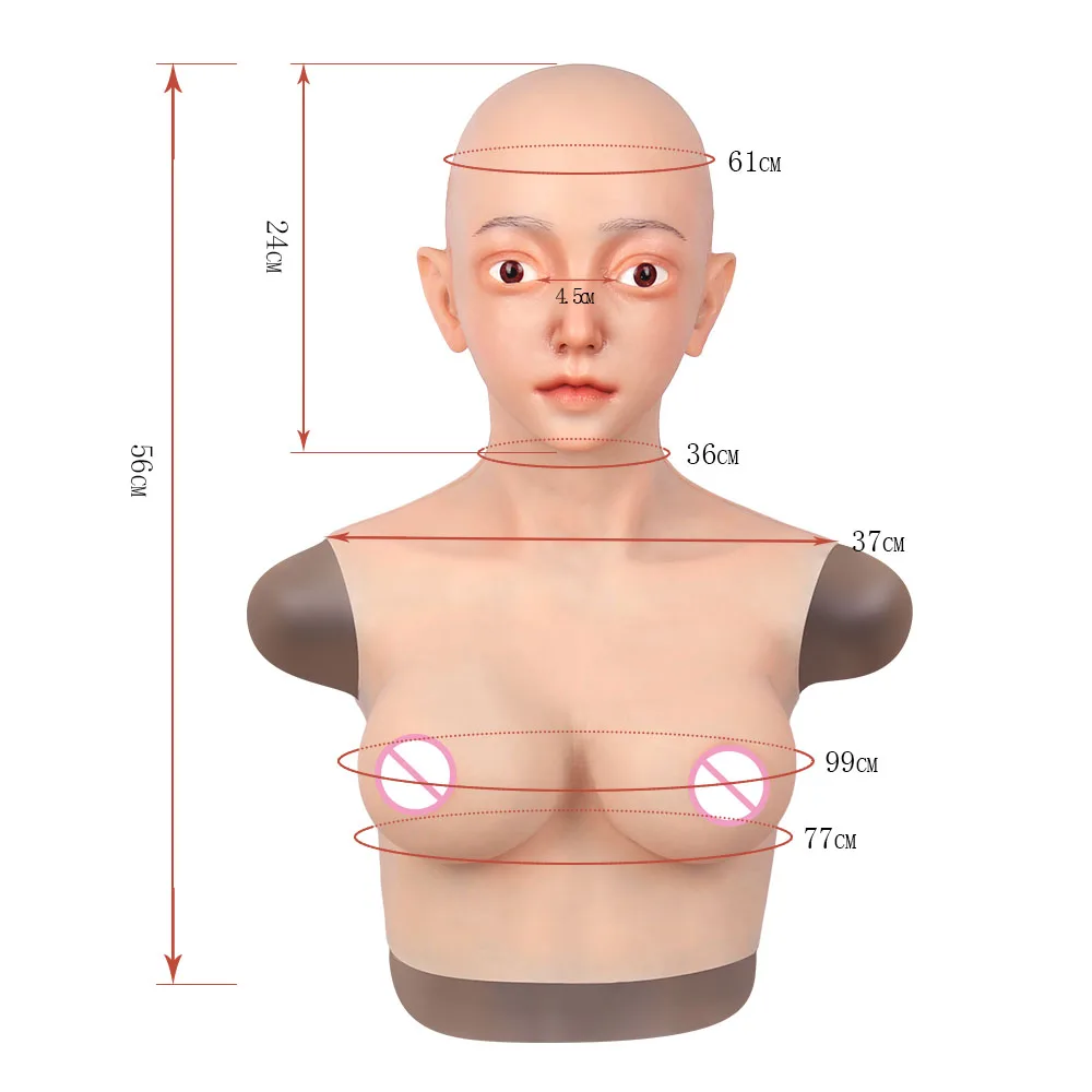 

Ecup Beauty Emily Face Mask Female Realistic Mask with Silicone Breast Form for Crossdresser HalloweenCosplay Shemale Drag Queen