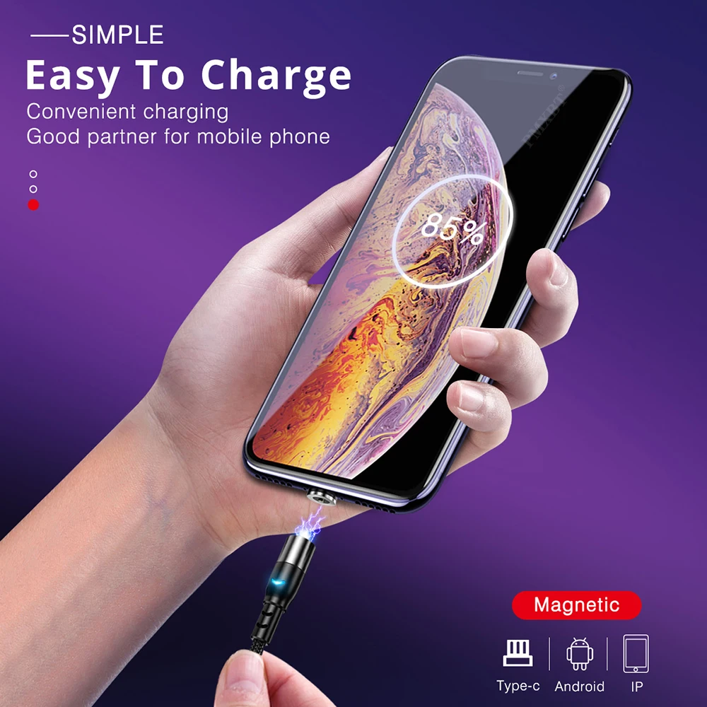 Магнитный Micro USB Tybe C кабель для быстрой зарядки 1 м/2 м iPhone Samsung Huawei Xiaomi мобильный