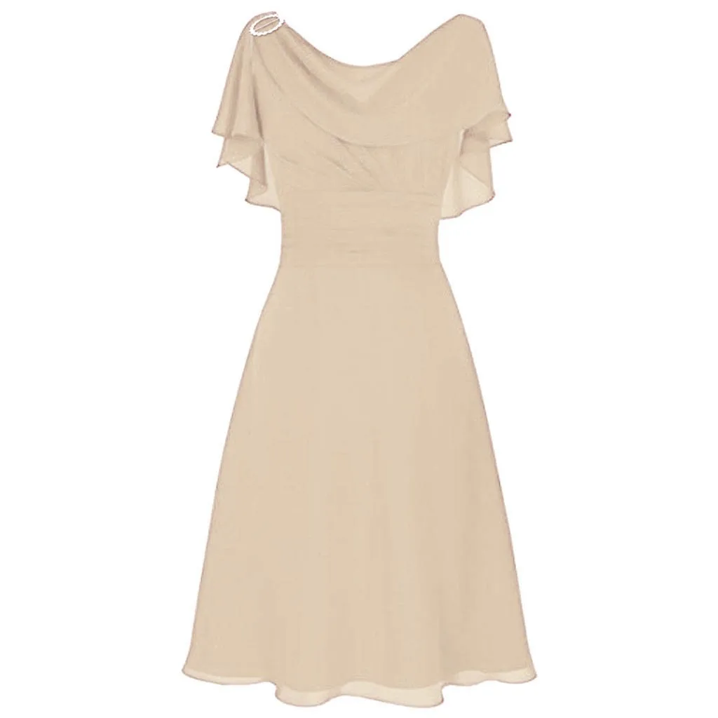 Женское формальное платье с высокой талией коротким рукавом |