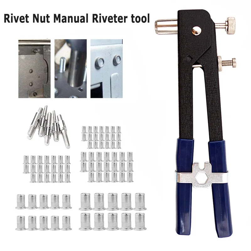 

106PCS Riveting Tool Set Hand Blind Riveter Pliers Insert Rivet Gun Manual Mandrels Threaded Rivet Machine With M3 - M12 Nuts
